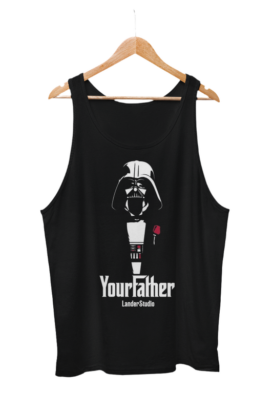 Camisetilla o franelilla negra con darth vader en el frente haciendo referencia a la frase iconica de soy tu padre