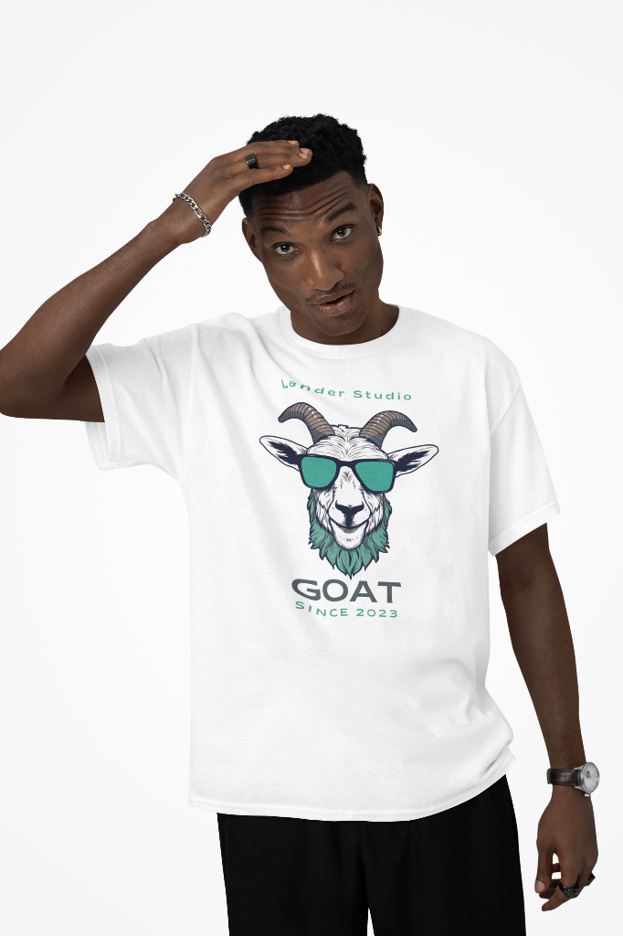 GOAT Tee Camiseta Blanca y Azul Diseño Cabra de Goat LanderStudio Streetstyle